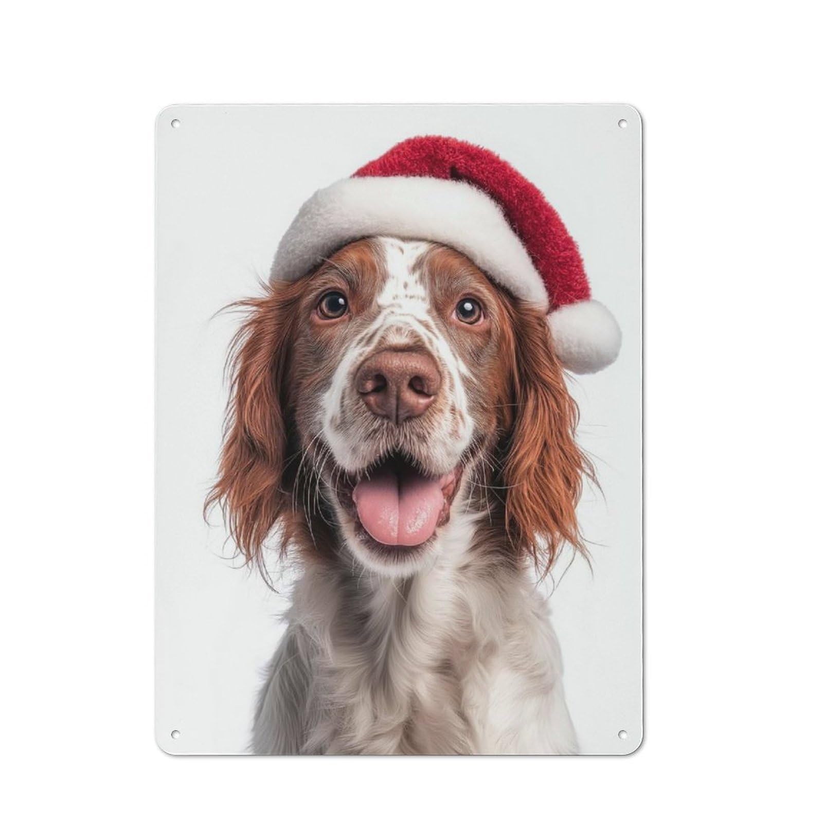 Junmoney Irish Red And White Setter Dog With Santa Hat Portrait Retro-Style Metal Plaque 40X30cm For Garage Or Workshop, For Garage, Workshop And Man Cave Decoration