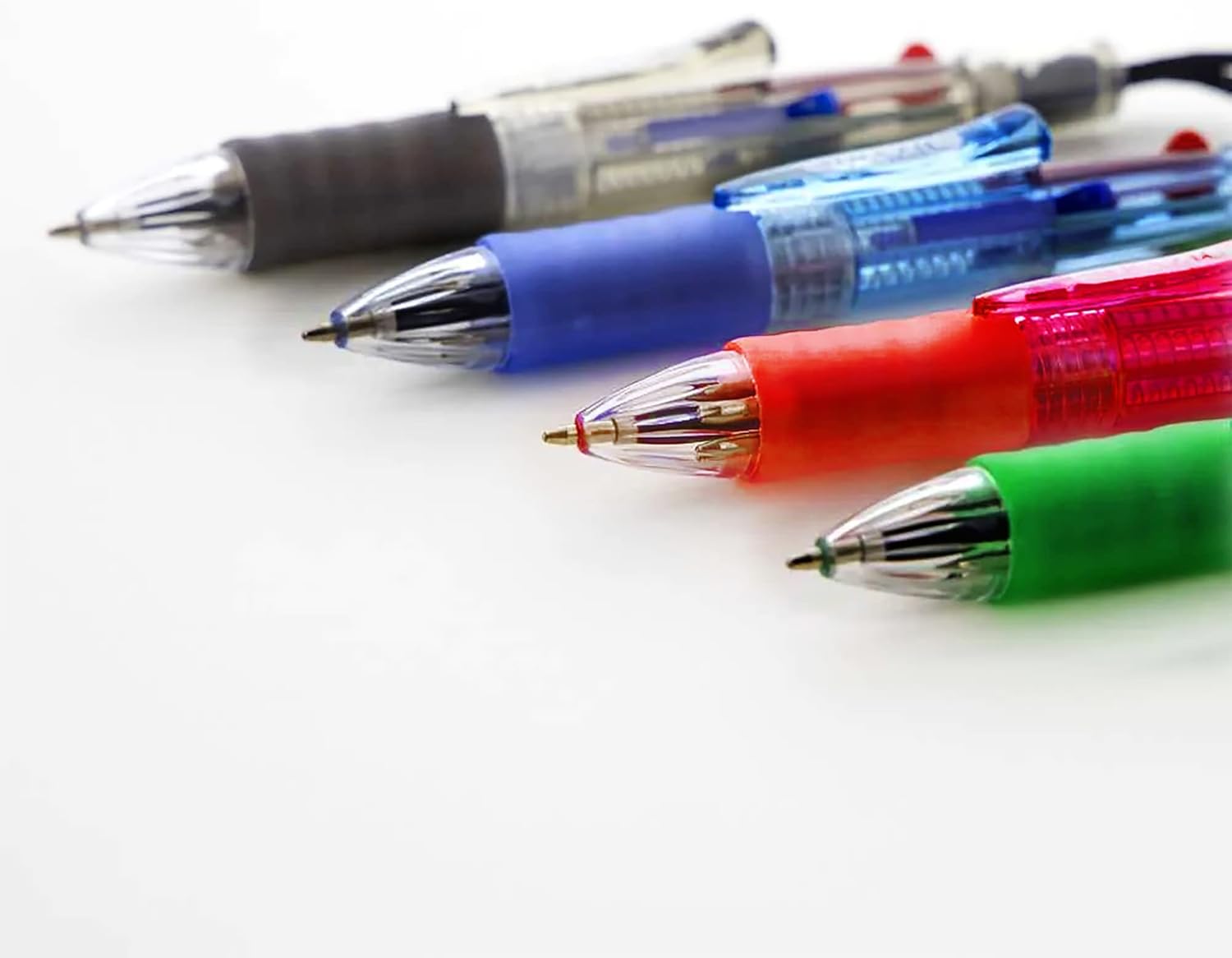 BAZIC Products Ballpoint Pen 4-Color Pens w/Neck String & Soft Grip, 1.0 mm Bold Point Smooth Writing, for Office School Teacher (1/Pack), 24-Pack