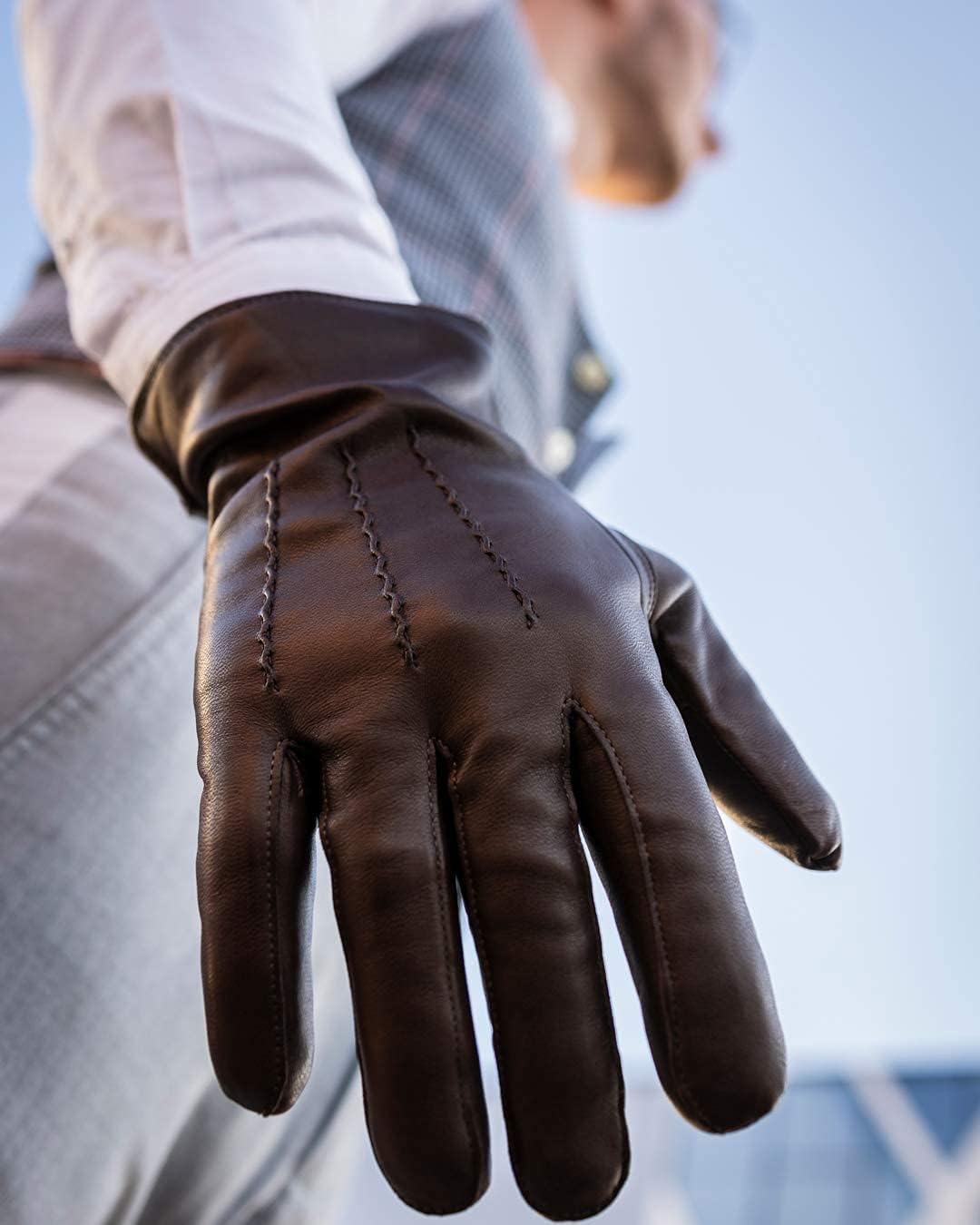 Harssidanzar Leather Gloves for Men,Winter Sheepskin Driving Gloves Cashmere Lined - Image 4