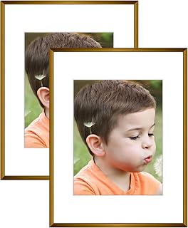 Frametory 2 Pack 12x16 Aluminum Frame with Mat for 8.5x11 Photo, Bronze