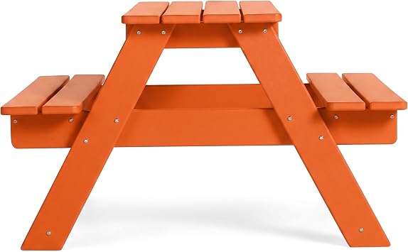 WestinTrends Malibu Outdoor Patio and Indoor Kids HDPE Plastic Picnic Bench Table, Orange
