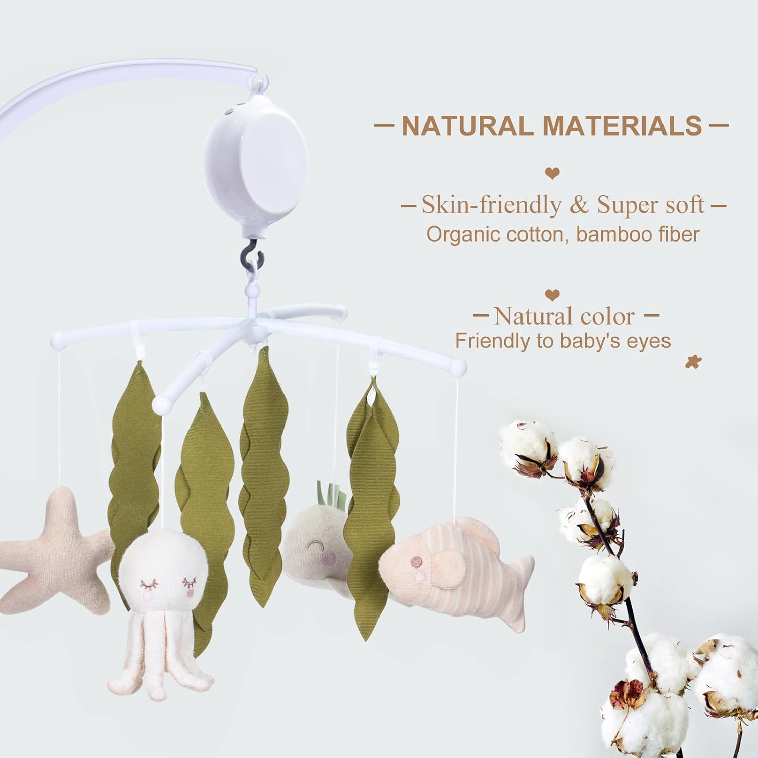 Crib Mobile 35 Lullaby Music,Cotton Baby Mobiles for Cribs & Pack N Play, Easy to Install, Stuffed Animals Hanging Toys Newborn Boys & Girls, Ocean Nursery Decor