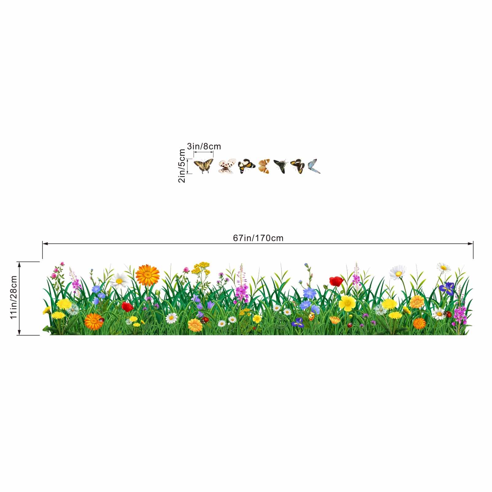 PinkEleph® Green Grass Wall Corner Stickers, Flowers Butterflies Baseboard Skirting Line Wall Decals - Image 4