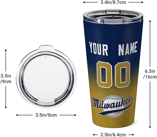 Miniatura 9 de Vasos de béisbol personalizados, taza de café aislada personalizada, taza de viaje de acero inoxidable, añade cualquier número de nombre con tapa,