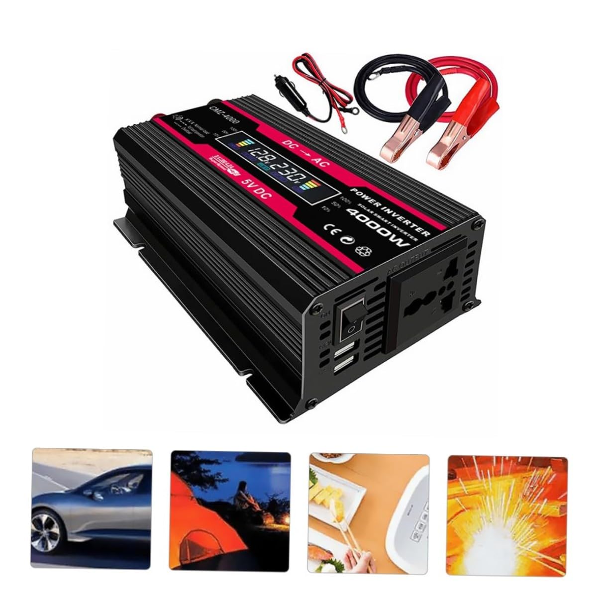 TOYANDONA Convertitore Auto con Display Lcd Digitale Porte USB per Ricarica Rapida Alimentatore per Laptop e Tablet Kit Adattatore per Campeggio e Viaggi