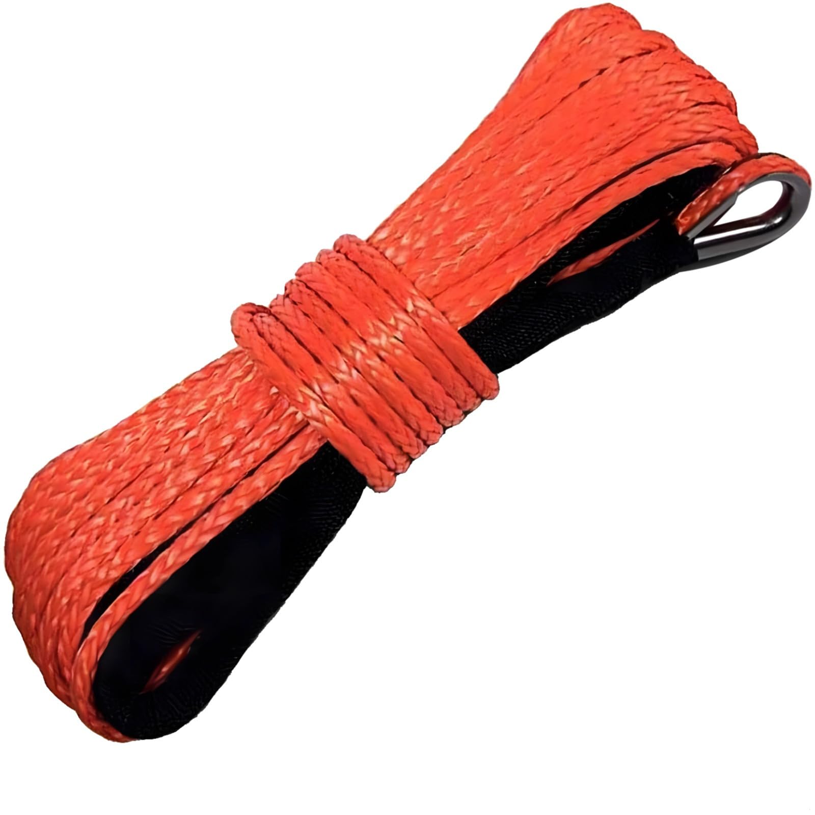 Synthetic Fiber Winch Rope for ATV/Utv, 1/4×50 Ft, 7,700 Lbs, Uhmwpe Tow Rope with Hook, Bright Orange, Strong and Visible