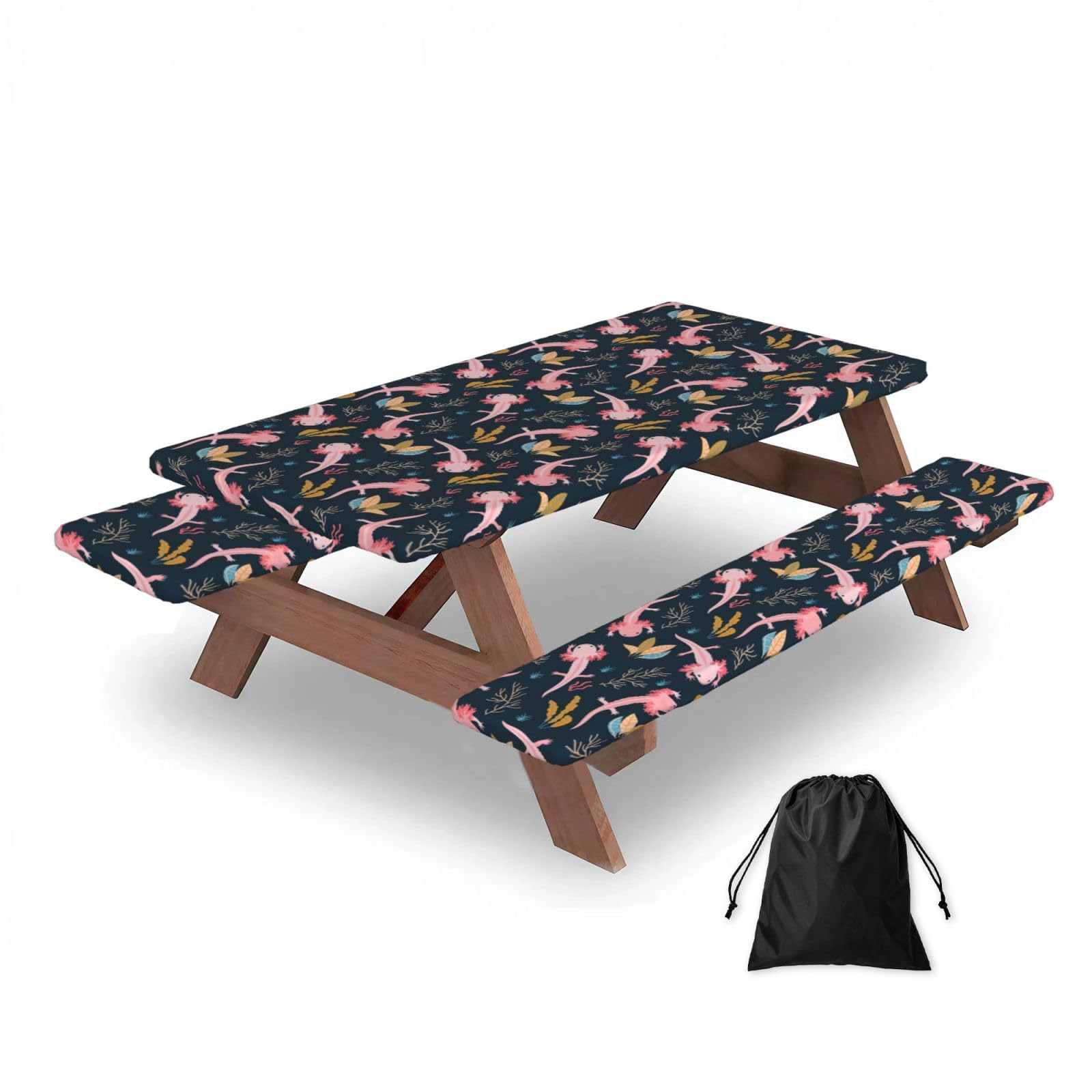 Dopklna As Picture Cute Axolotls, Picnic Table Cover With Bench Covers -Waterproof Elastic Fitted Tablecloth For Garden Camping Patio 76X152cm