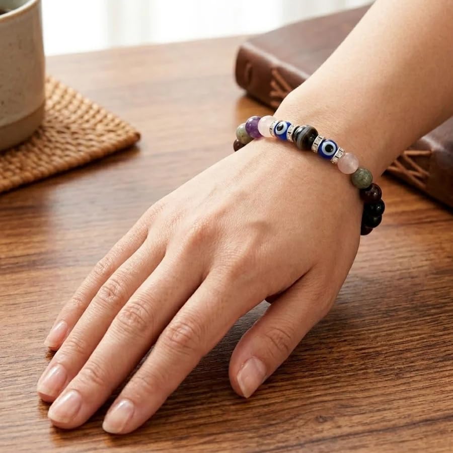 Image of Vrishchika (Scorpio) Rashi Bracelet | Black Obsidian, Garnet, Labradorite, Amethyst, Rose Quartz, Evil Eye | For Transformation & Power | Strengthen Emotional Resilience | For Men & Women