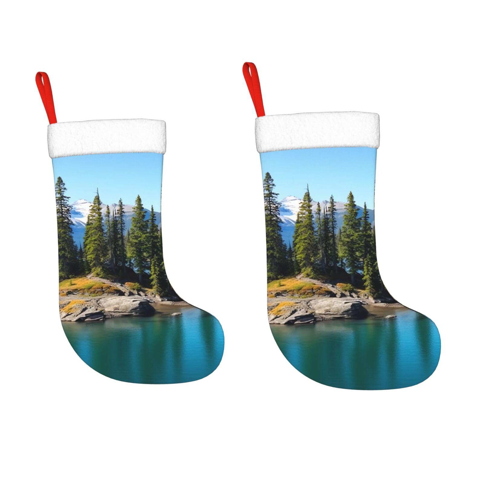 KLOPH 2 Pack 18 Inches Christmas Stockings Personalized Spirit Island in Lake Xmas Stocking Hanging Decoration Fireplace Stocking for Holiday Xmas Tree Christmas Fireplace Decor Gifts