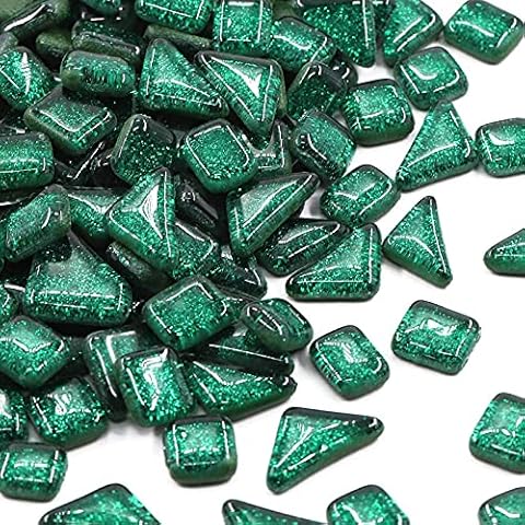 Glas Mosaiksteine 200g, Quadrat und Dreieck Mosaikfliesen Glasfliesen Glitzerkristall Glasmosaik, Glassteine Mosaik Steine für Basteln, Haus Deko(Dunkelgrün) Cover
