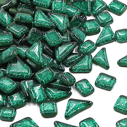 200g Tesselles en Verre Carreaux de Mosaïque, Carrée et Triangulaire Morceaux Verre de Mosaïque pour Loisirs Créatifs, Décoration(Vert foncé) Cover