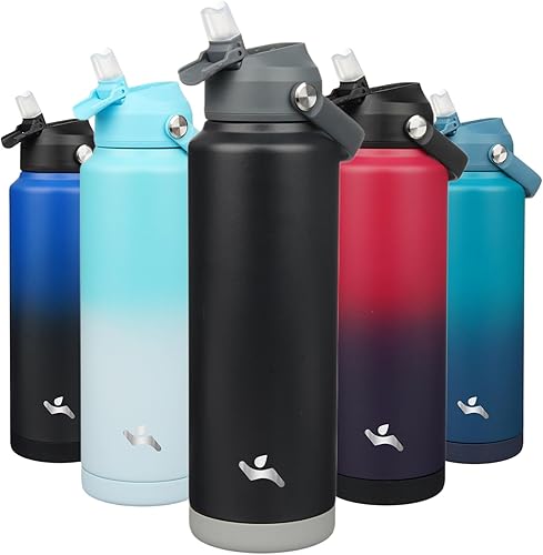 Miniatura 56 de Botella de agua aislada con tapa con pajilla, botella de metal al vacío de acero inoxidable de 12 onzas con mango de silicona, rosa ROSA ROSA,Flor