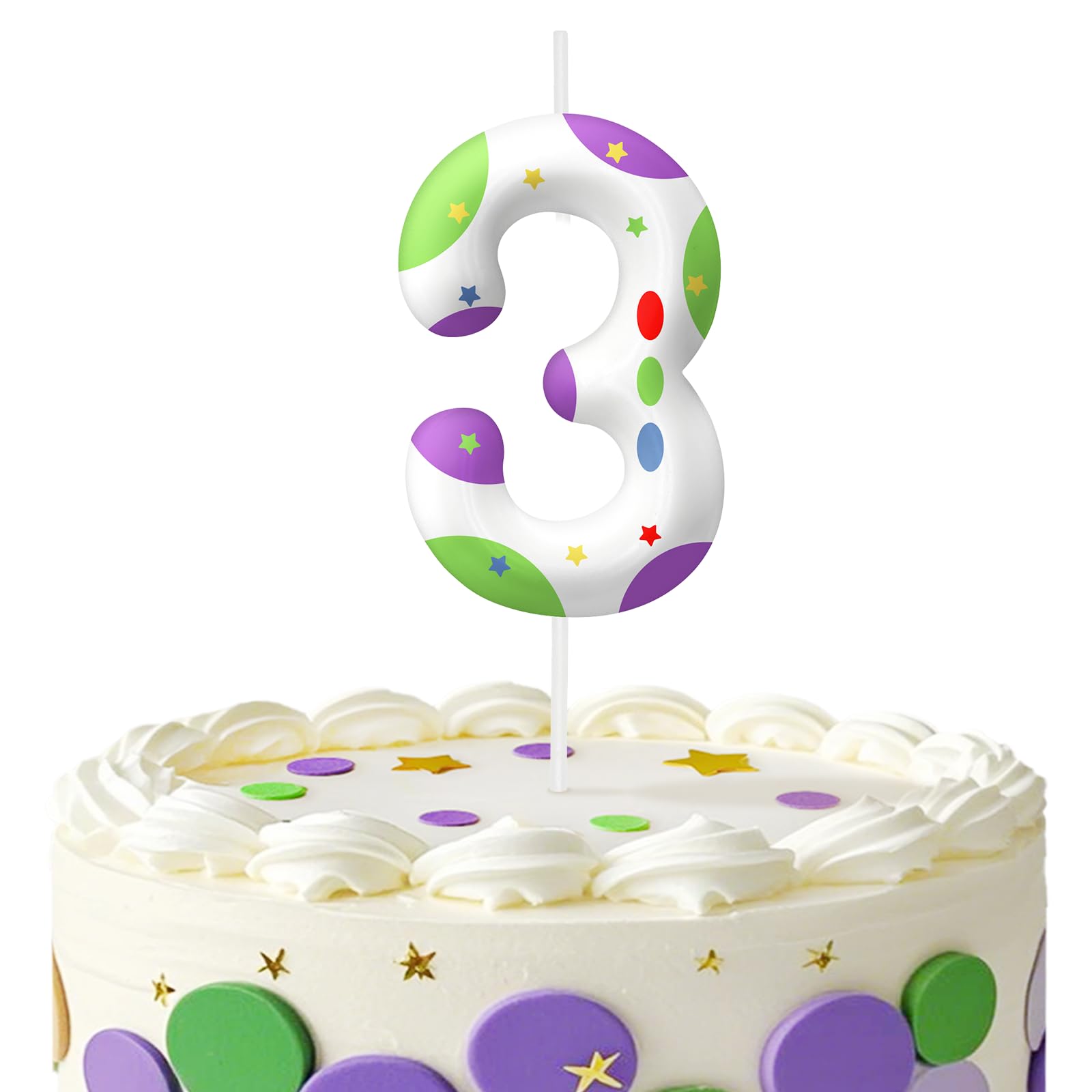White Purple 3rd Birthday Candles, Number 3 Candle Cake Topper for Cartoon Themed Birthday Cake Decorations, Candles for Boys Girls Party Supplies