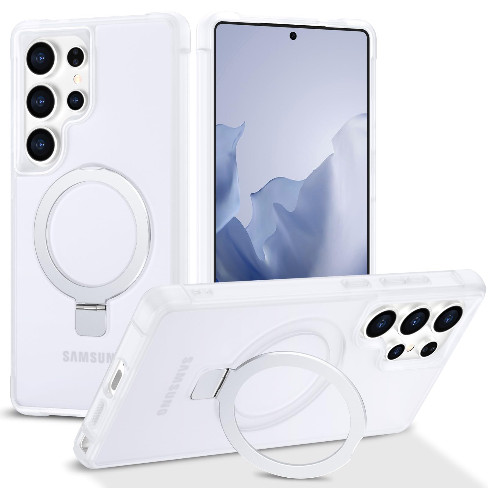 CHAOFEnG Magnetic Compatible with Samsung Galaxy S25 Ultra Case with Stand [Military Grade Drop][Compatible with Magnet] Ring Holder Translucent Slim