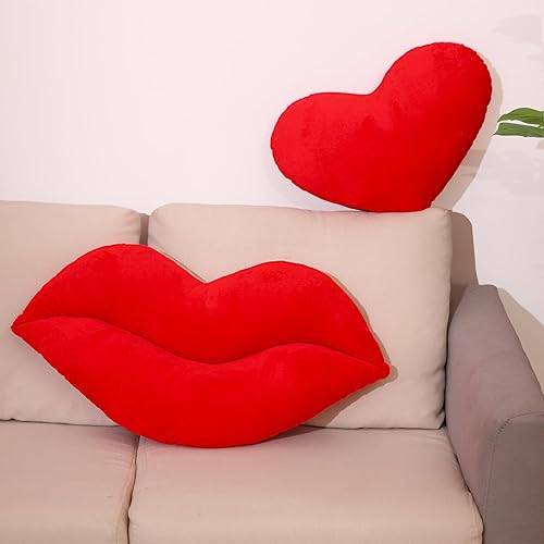 Suzile Juego de 2 almohadas de labios con forma de corazón rojo, lindo y suave para labios, cojín de felpa en forma de corazón para cama, sofá, sala disponible en Yaxa Colombia