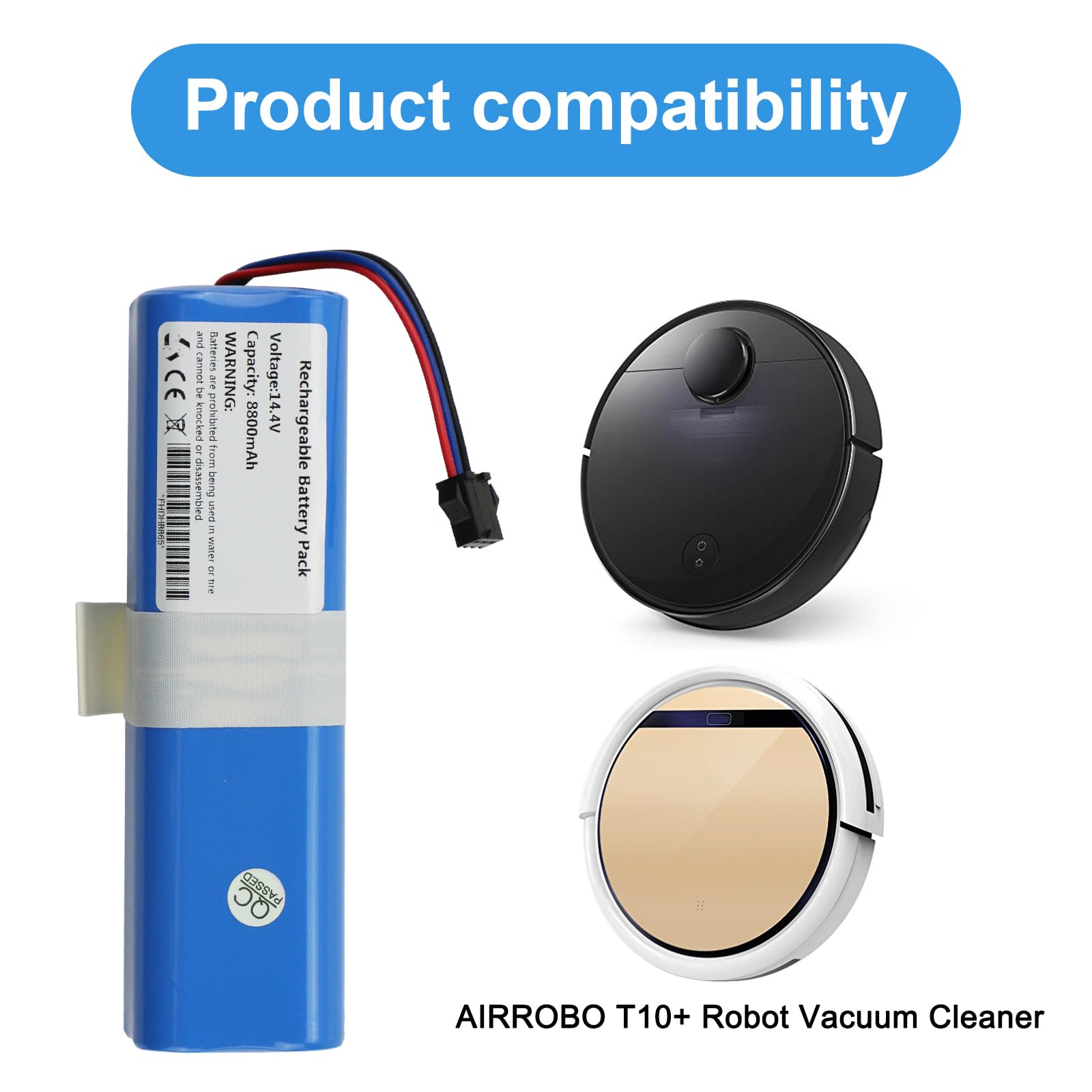 MULS 8800mAh Vacuum Cleaner Battery Replacement for AIRROBO T10+ Robot Vacuum Cleaner Spare Parts Accessories Battery with Tools 14.4V