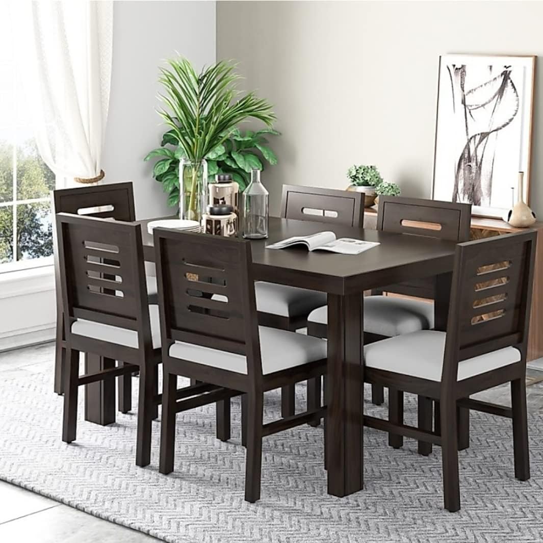 UK FURNITURE Wooden Dining Room Set 6 Seater Dining Table with 6 Chair for Dining Room & Home Living Room Furniture(Dark-Walnut)