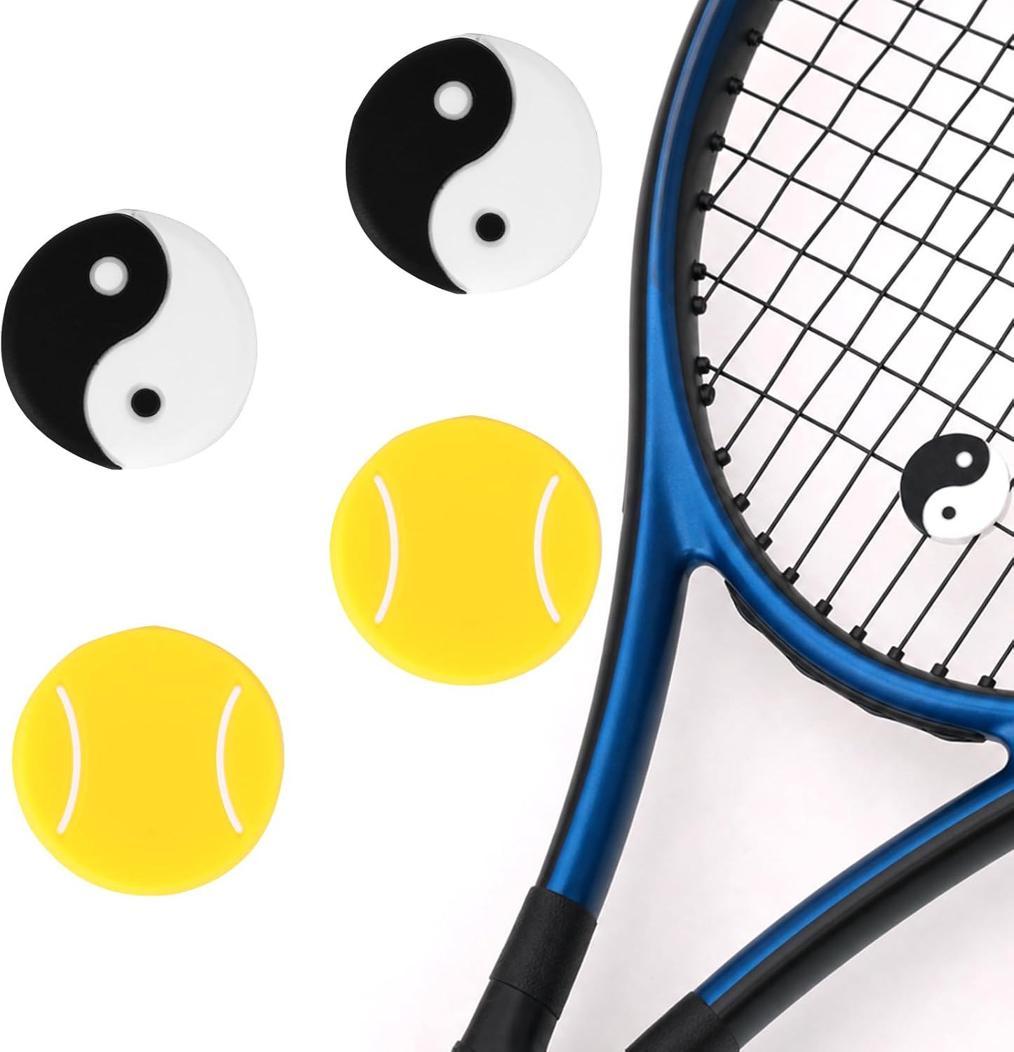 4pcs Tennis Racket Dampeners, Racquet Shock Absorber Sport Accessories | Durable Silicone Tennis String Dampener Improved Feel & Arm Comfort Vibration Dampener for Training and Matches Gear Stuff
