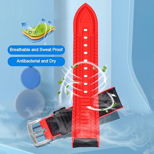 Miniatura 4 de watchdives Correas de reloj de nailon con parte inferior de goma, correa de reloj de lona para hombre, transpirable, impermeable, bandas de repuesto