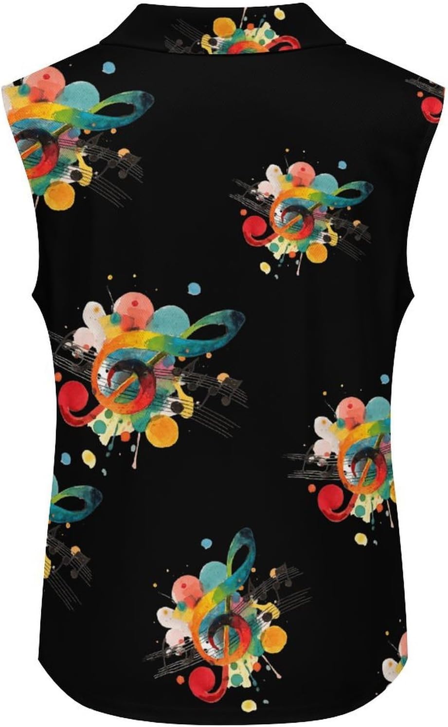 Colorful Rainbow Music Note Womens Sleeveless V Neck Golf Polo Shirts | Collared Tank Tops