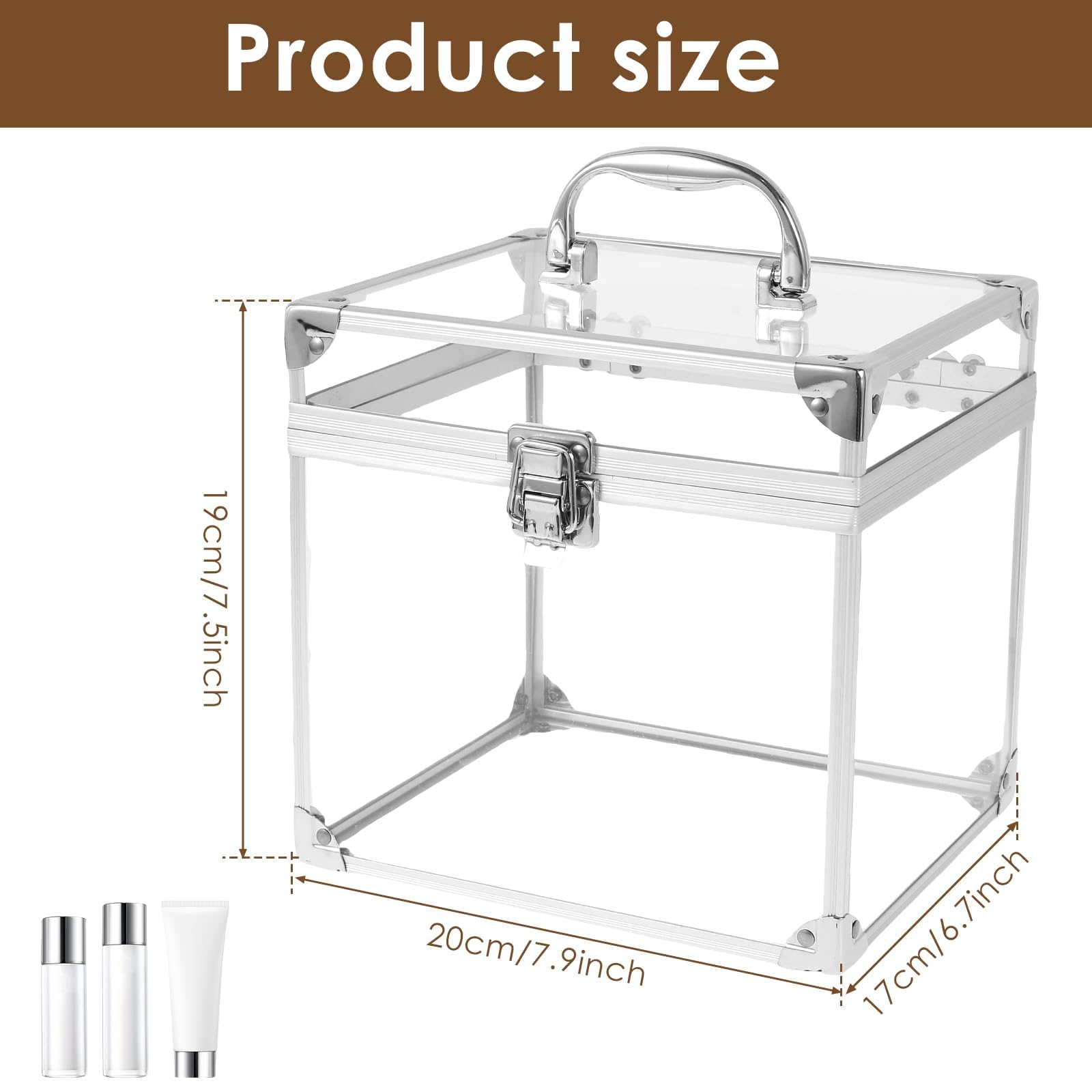 ,Plata,Caja de Belleza, Estuche Transparente para cosméticos, Caja de Maquillaje con asa, Caja organizadora de artículos de tocador, Herramientas de Maquillaje de Viaje para tocador, tocador de baño
