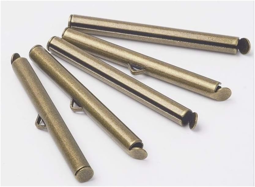 30pcs Slide On Tube Clasps for Loom Jewelry Connector Findings Antique Bronze Tone 39.5x4mm