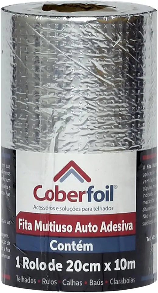 Fita Manta Asfáltica Adesiva Multiuso Metalizada 20cmx10m Auto Colante Vedação para Telhados Calhas Rufos Alta Resistência e Durabilidade Vazamentos Vedação Refletiva Aluminizada