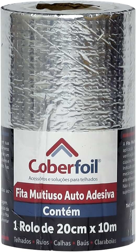 Fita Manta Asfáltica Adesiva Multiuso Metalizada 20cmx10m Auto Colante Vedação para Telhados Calhas Rufos Alta Resistência e Durabilidade Vazamentos Vedação Refletiva Aluminizada