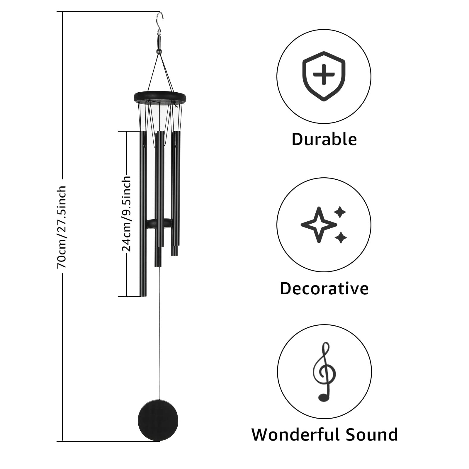 MIVIDE Dzwonki wietrzne, wiszące na zewnątrz, Wind Chimes, metalowe dzwonki wietrzne do użytku na zewnątrz, dzwonki melodyjne, dekoracja domu, prezenty (czarny)