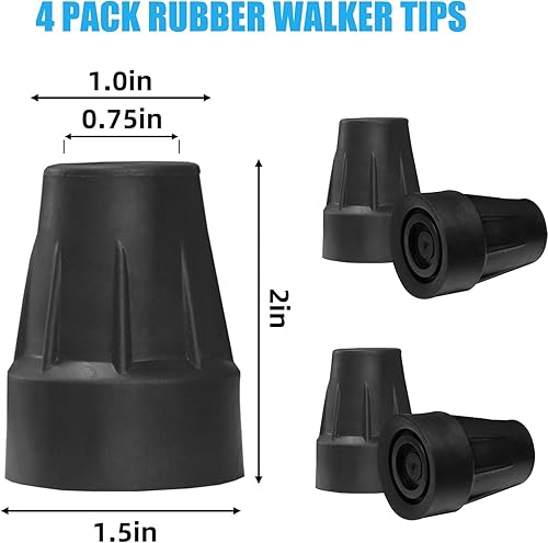 Miniatura 2 de Puntas de caña de 34 pulgadas, paquete de 4 puntas de goma para bastón de repuesto, accesorios antideslizantes y duraderos para bastón para personas