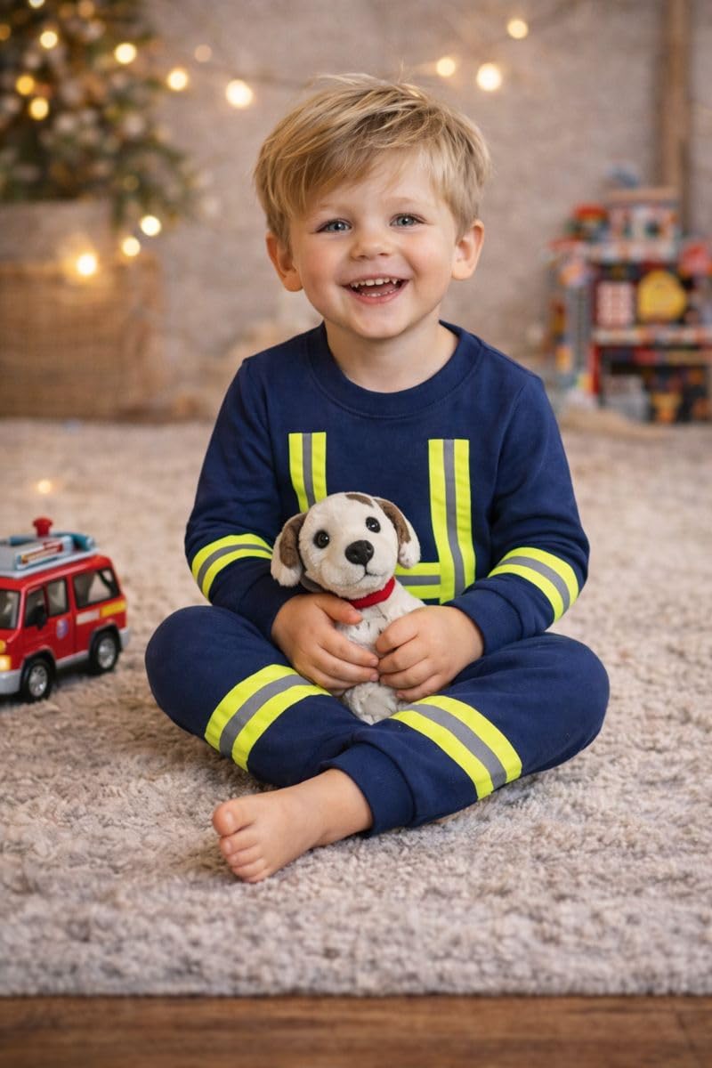 Pigiama/pigiama bambini vigili del fuoco/pompiere immagine blu lungo giallo riflettori 100% cotone Fairtrade Ringelsuse blu Blau 80/86