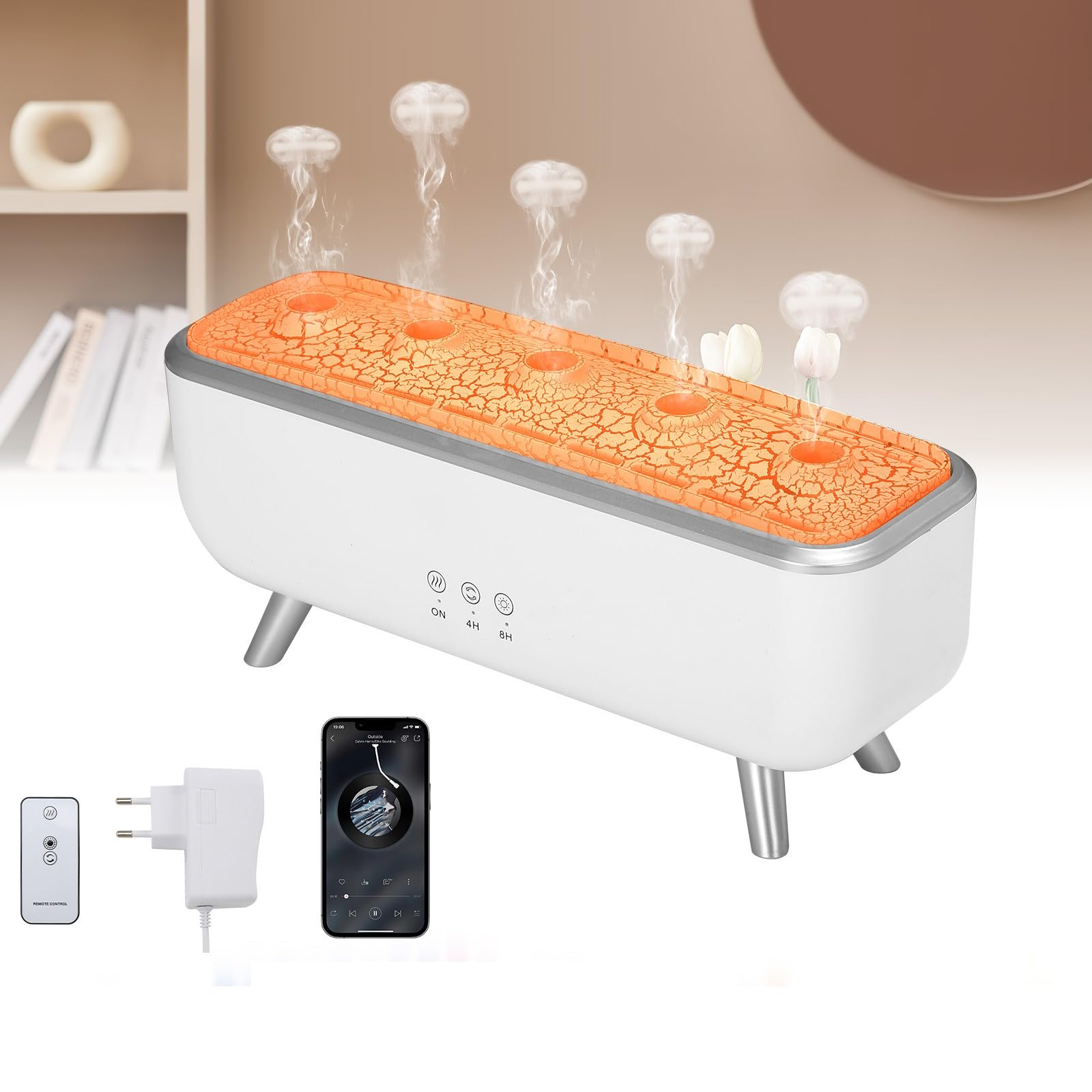 Difusor de Aceite Esencial Medusa con Captador de Sonido Dinámico, 300 ml | Difusor de Aroma, Temporizador 4/8H, Luz 7 Colores, 2 Modos de Pulverización, Mando a Distancia, Humidificador para Hogar