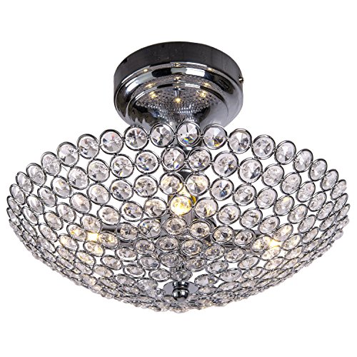 Review Decomust Bowl Shape Semi Flush Mount Crystal Light 12 inch Bedroom Washroom Bathroom Kitchen