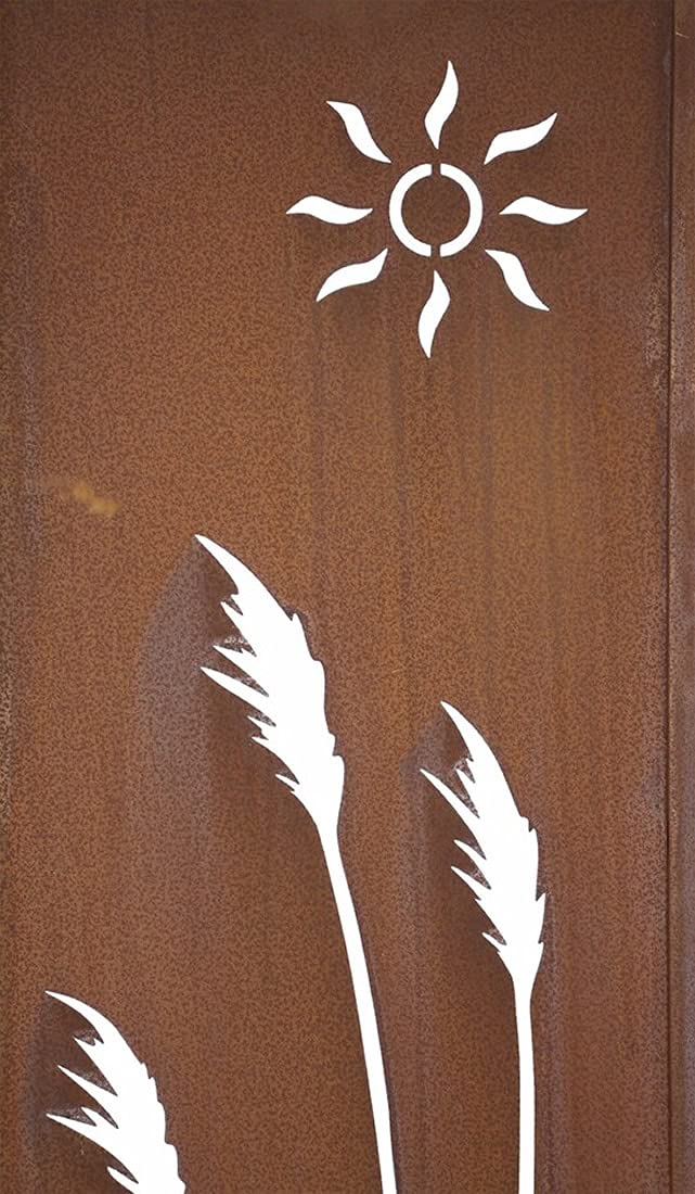 Dekoleidenschaft Deko-Schild mit „Schilf“-Ausstanzungen, 117 cm hoch aus Metall mit Rost-Optik, Garten-Paneel, Gartendeko für Draußen, Gartenstecker, Rostschild
