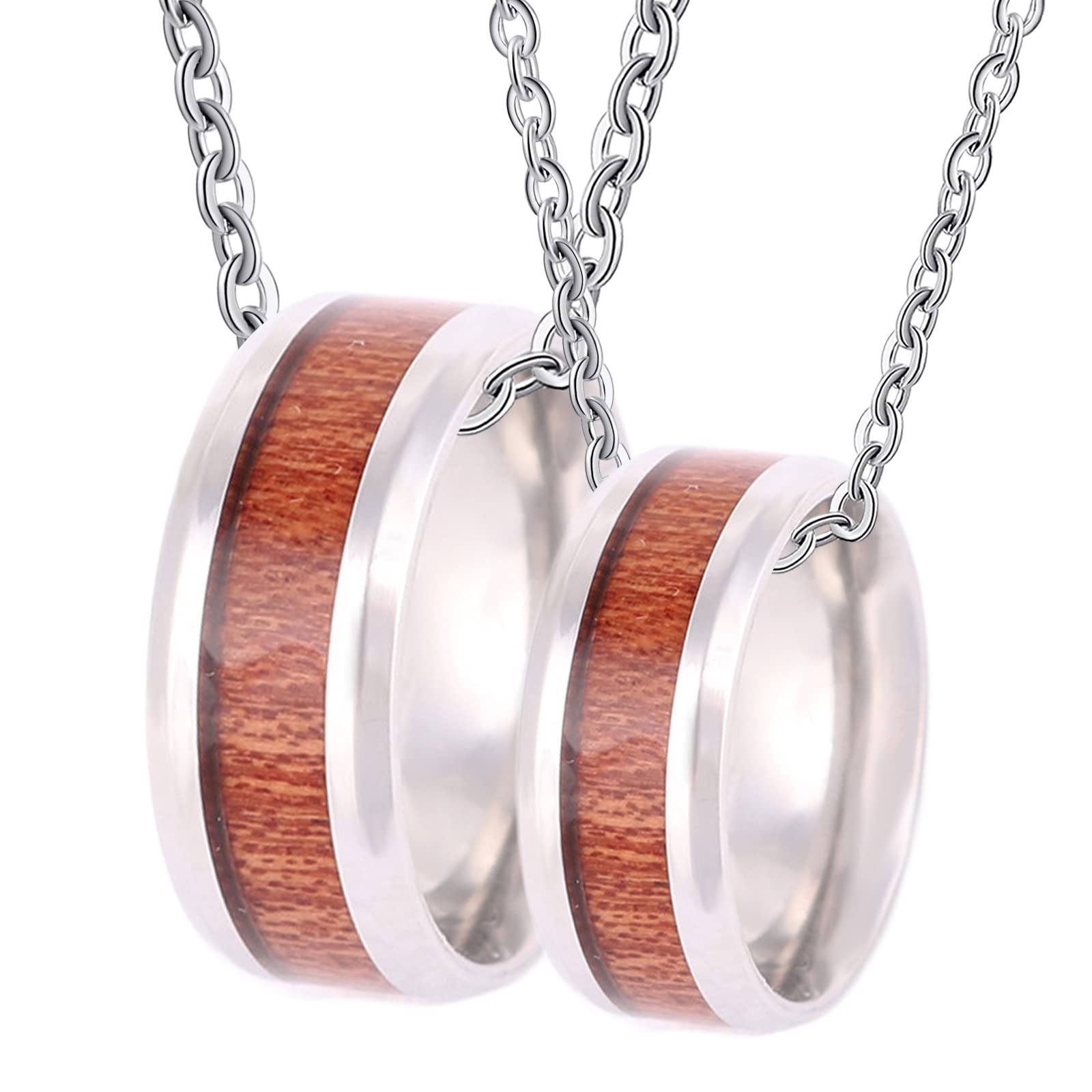 Cadena de pareja colgante, collar de tungsteno, colgante grabado de 8 mm, anillo de plata, colgante de madera