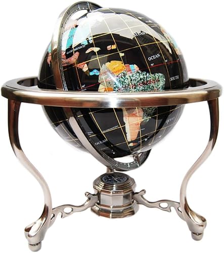 GLOBO DE PIEDRA DE ÓNIX NEGRO DE 14" con soporte plateado