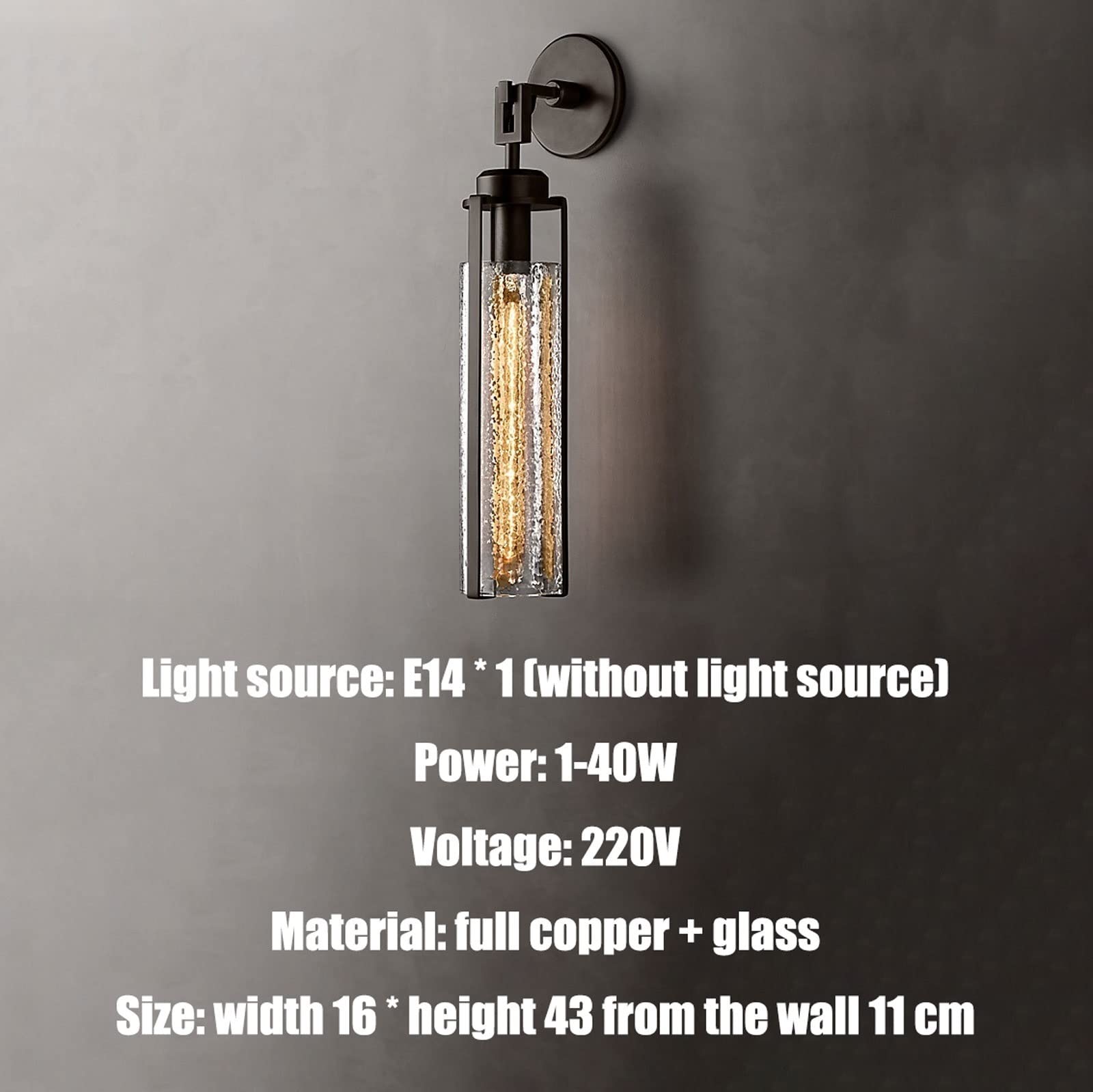 Apliques de pared de cobre E14 Lámparas de lava montadas en la pared de vidrio de lujo de alta gama de metal largo Lámparas de lava adecuadas para pasillo, loft, pasaje, cafetería, dispositivo de