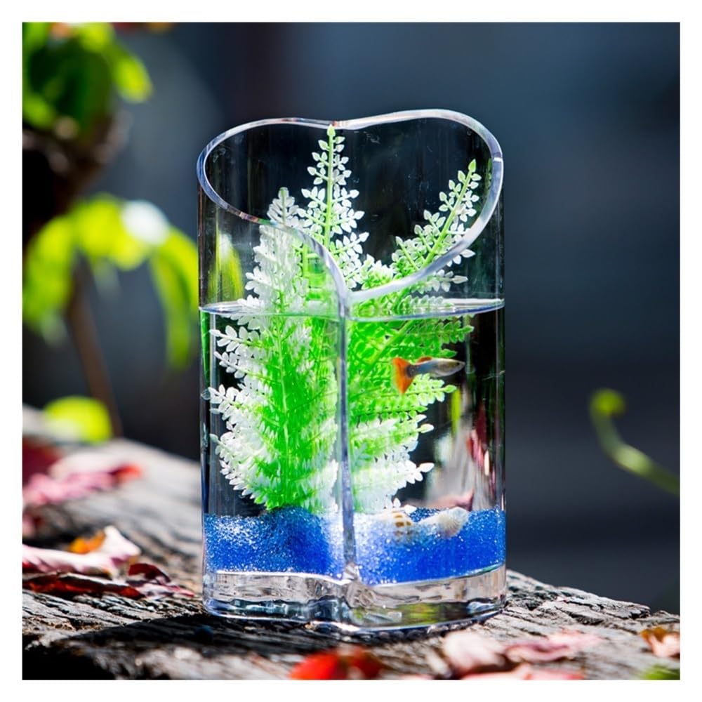 Aquarium Kleines Glas-Goldfisch-Aquarium for den Schreibtisch, Mini-Herz-Aquarium, 12,5 cm x 22 cm