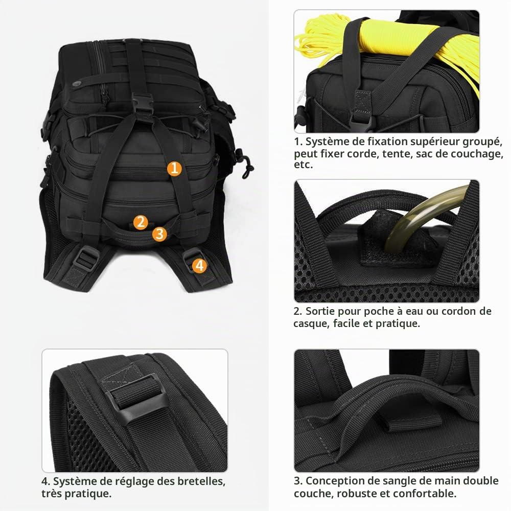 HUNTVP Sac à Dos 30L Militaire Sacs à dos de Randonnée Molle Tactique Sac de Chasse Sacs Voyage de Cours Sac à Dos pour Camping Sport Cyclisme Escalade