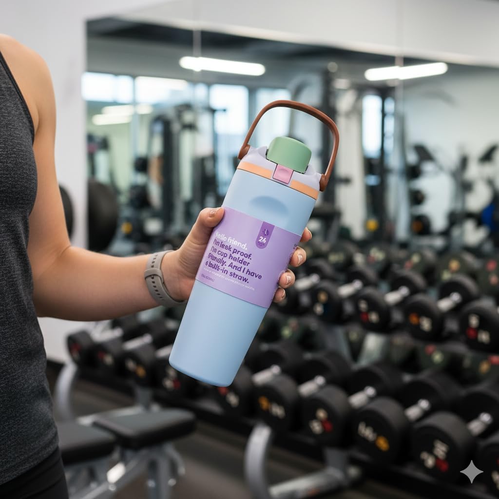 Insulated Stainless Steel Water Bottle with Two-Way Spout, Straw and Bucket Handle,for Travel, School, and Sports, 30oz (light blue) - Image 8