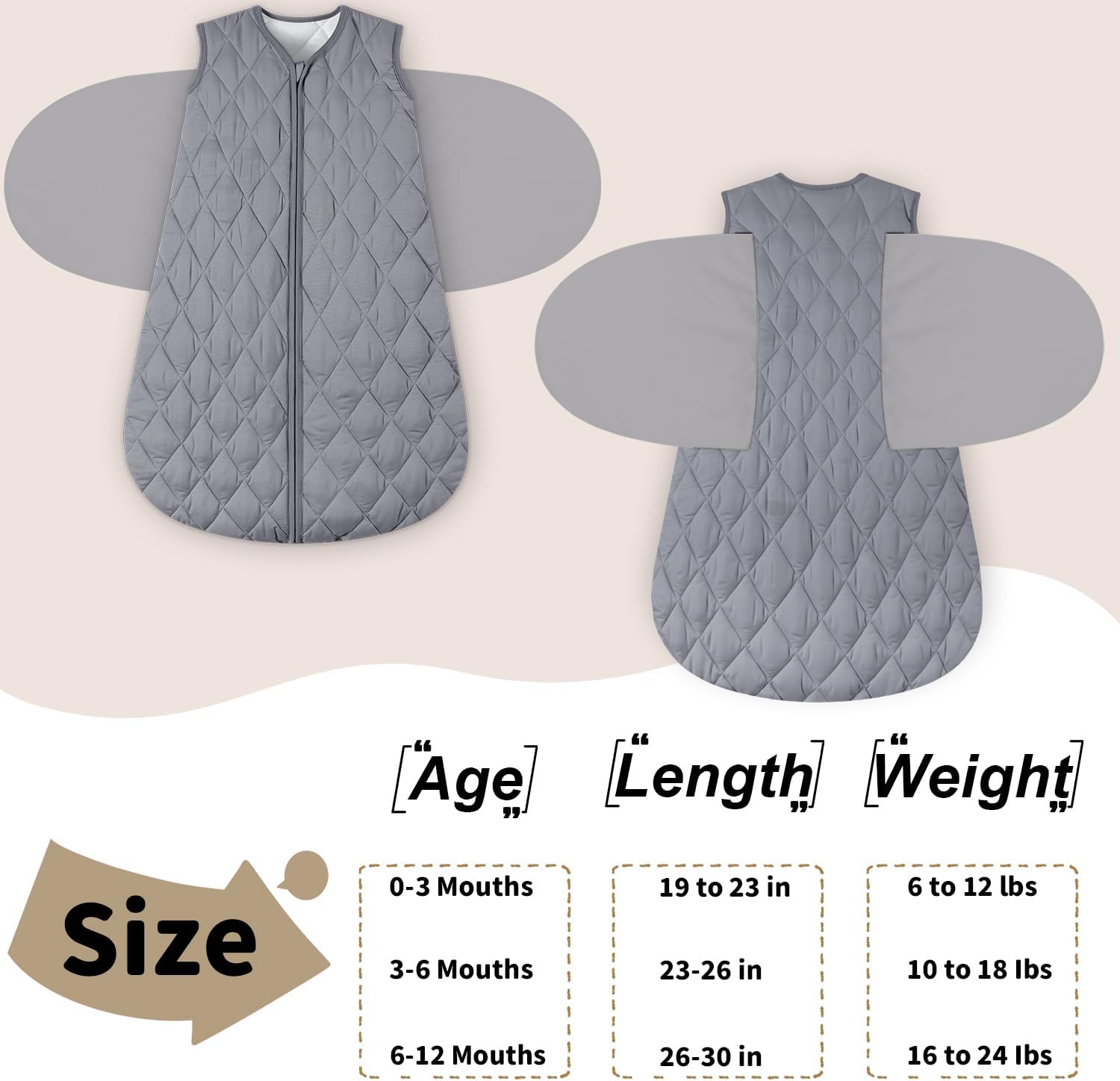 BSTOPPT Newborn Sleep Sack Baby Swaddle,3-Way Adjustable Wearable Blanket,Swaddling Sleeping Bag,TOG 2.5 (Gray, 3-6 Months)