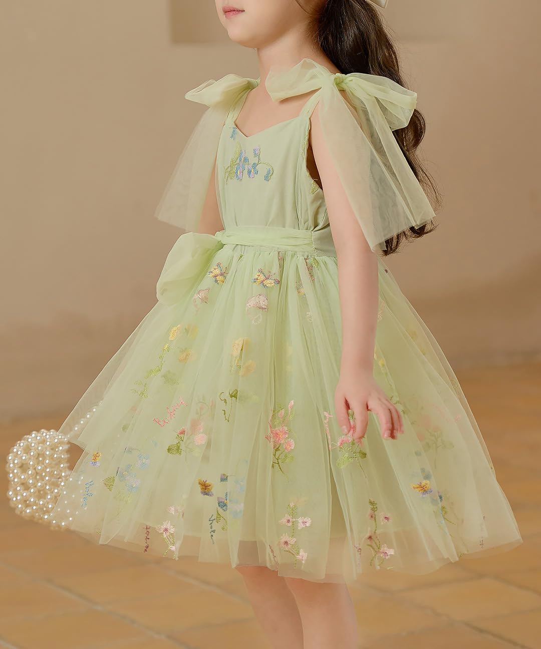 Toddler Girls Tutu Dress Tulle Sleeveless Backless Butterfly Floral Embroidered Princess Dresses for Wedding Birthday Party Summer Sundress