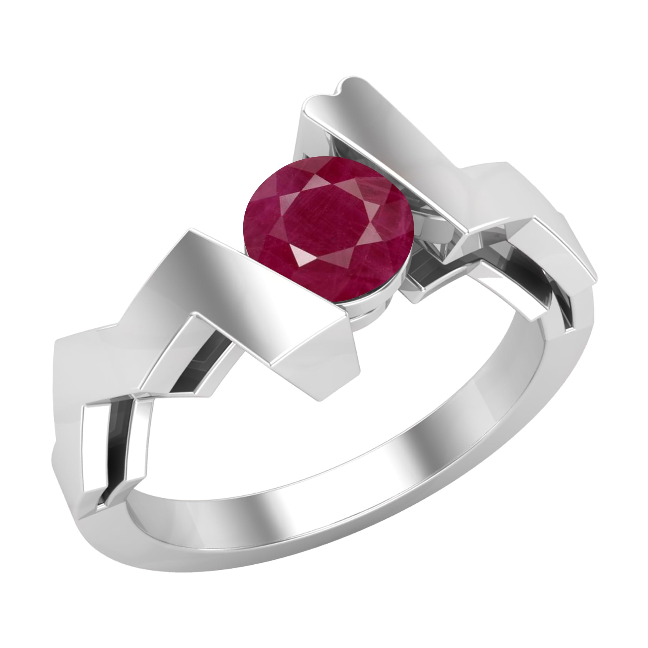 Dazzlingrock Collection Anillo de compromiso solitario en zigzag de rubí redondo de 5 mm para mujer en plata de ley 925