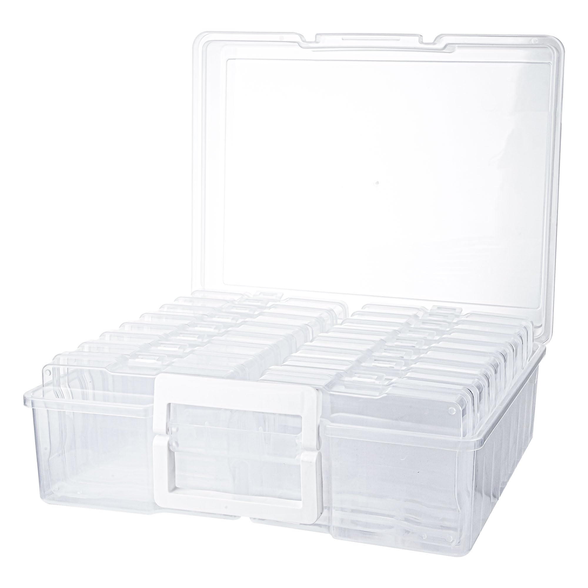 CraftGenes Crystal Clear Photo Storage Box, 16 Inner 4x6 Transparent Photo Cases with Handle, Large Plastic Organiser for Pictures, Seeds, Cards & Crafts, Professional Archival Box