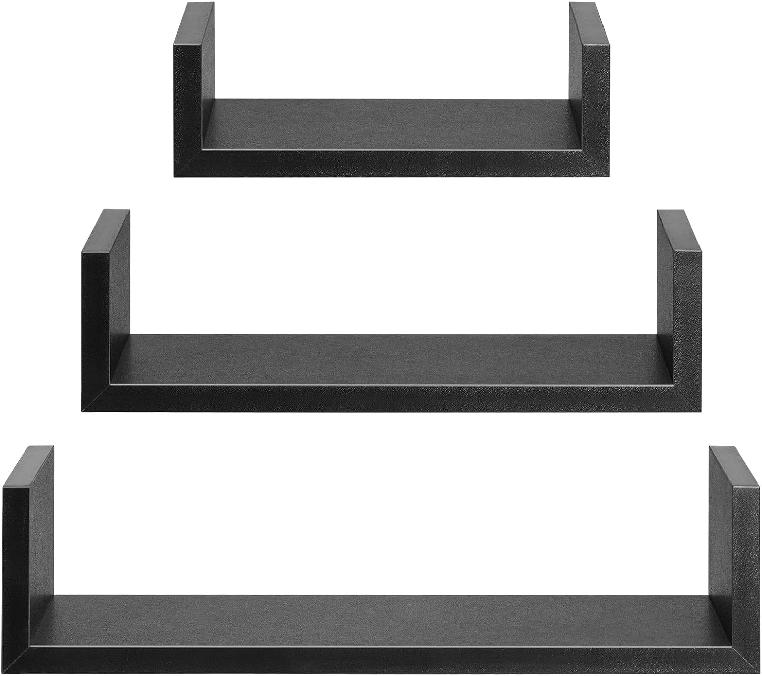 Portal U-Shaped Floating Mounted Shelves for Wall 50cm 35cm 25cm Easy to Install Black Pack of 3