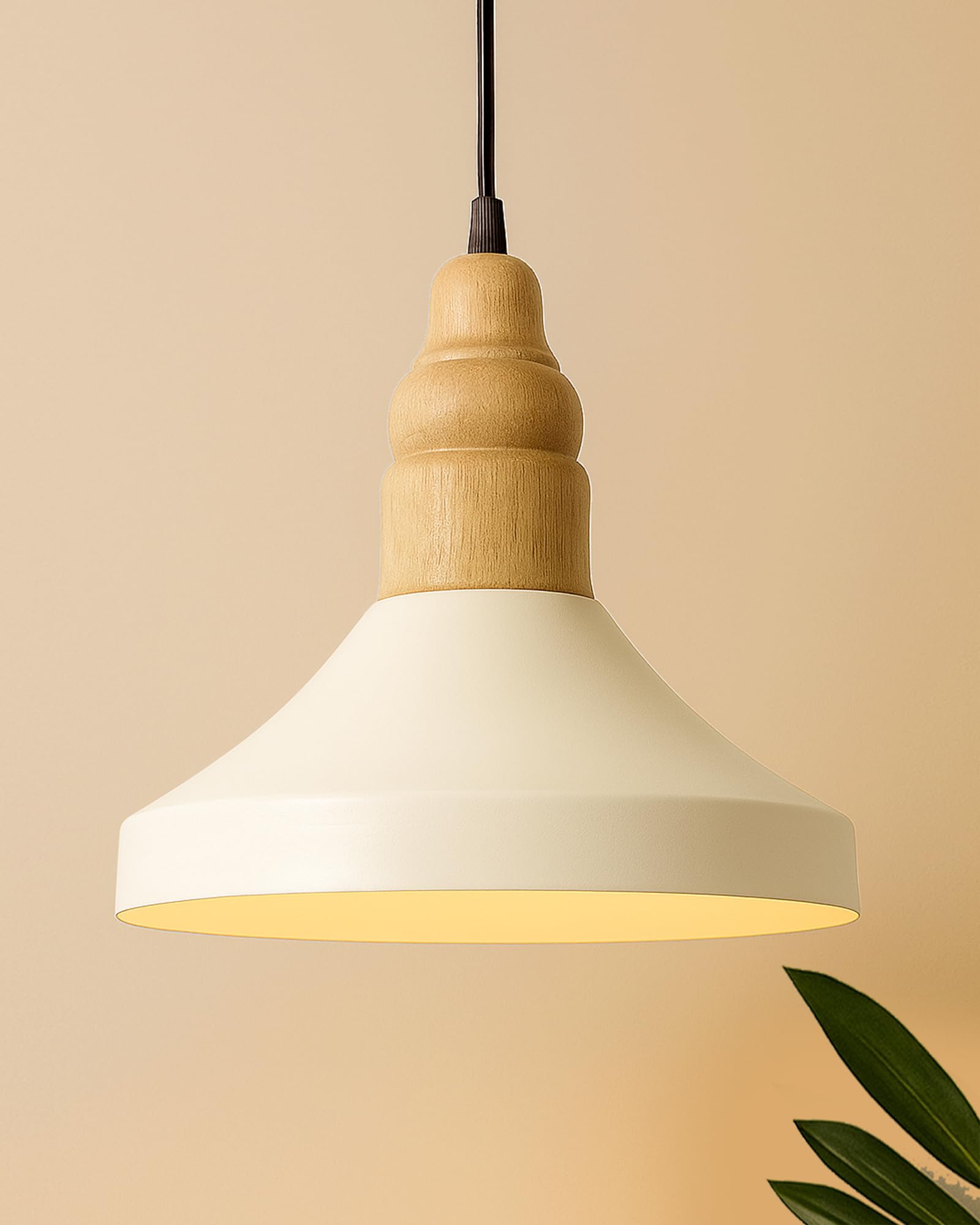 Homesake Wooden Pendant Light - Modern Industrial Hanging Lamp, Vintage Ceiling Light Fixture, Rustic Farmhouse Decor, Adjustable Cord, Ideal for Kitchen,Dining Room,Living Room,Bedroom, Office(White)