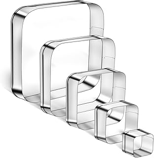 5PCS Rounded Square Cookie Cutter Stainless Steel Square Cookie Mold Biscuit Molds Pastry Molds Fondant Cutter Set (5 Inch...