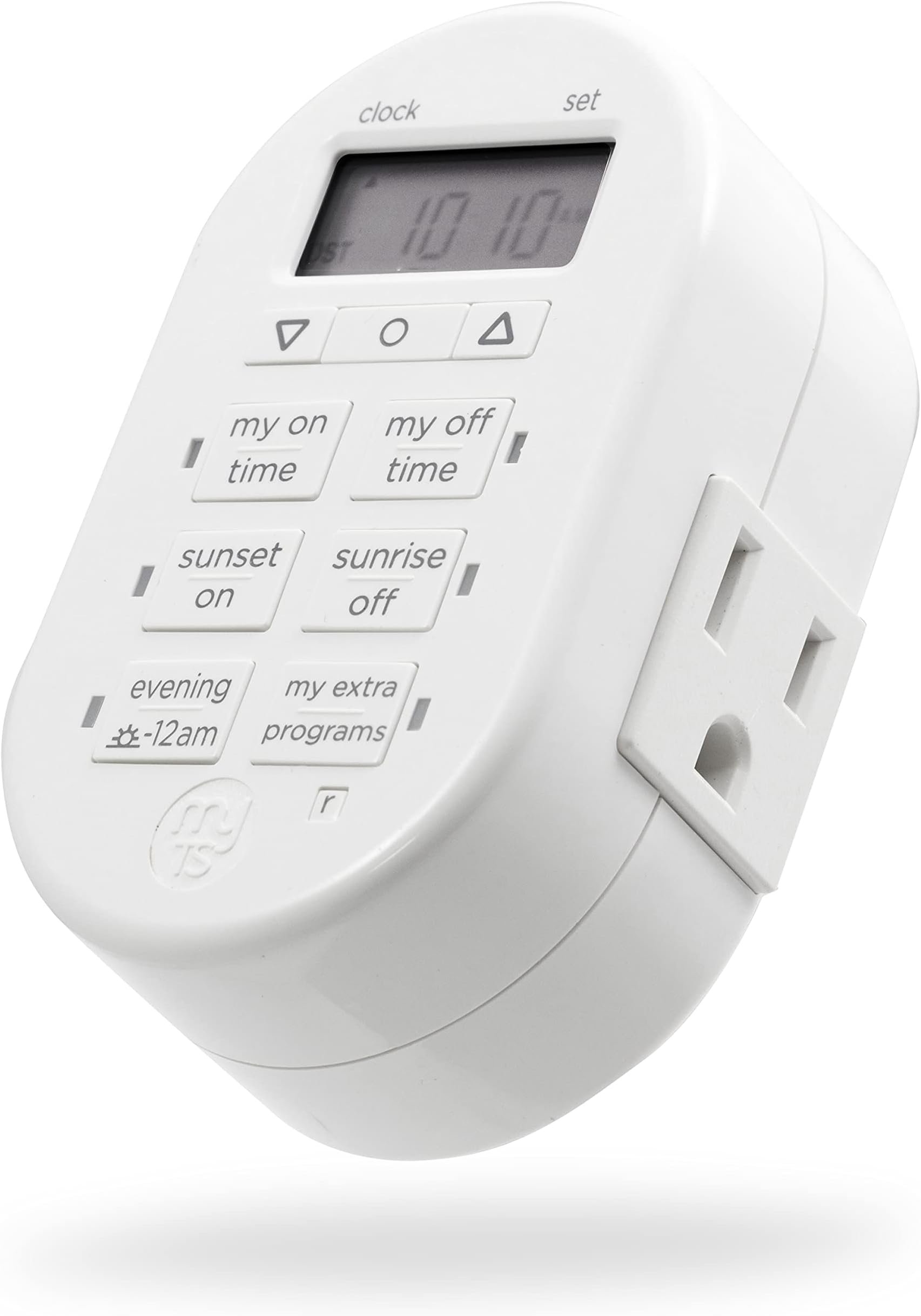 myTouchSmart Programmable Indoor Digital Timer, Plug in, 1 Outlet Grounded, 2 Custom On/Off Times, Daily/Weekly Settings, Presets, for Lamps, Seasonal Lighting, 33860, WHITE