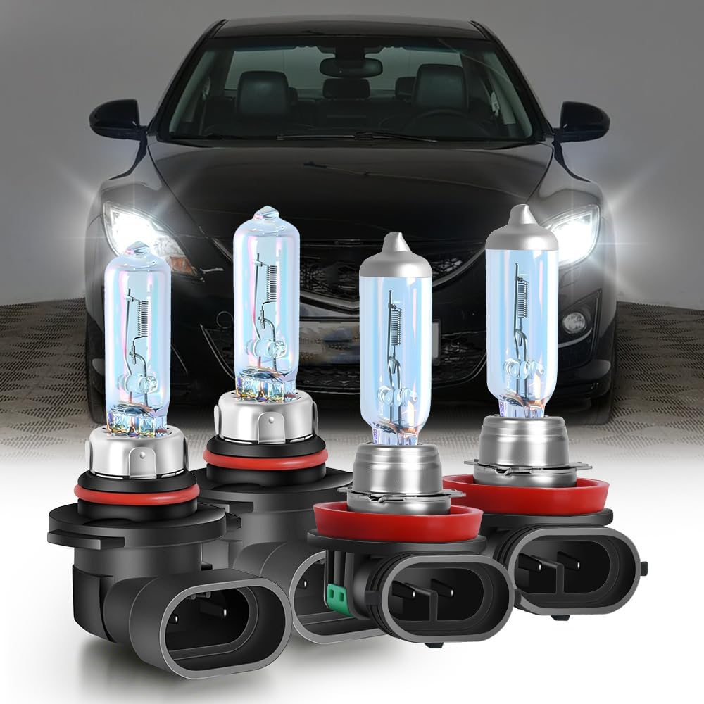 Upgraded Halogen Headlight Bulbs 2014-2017 for Mazda 6 Headlight Bulbs 9005 High Beam and H11 Low Beam, Performance 5500K White 300% Brightness 4PCS