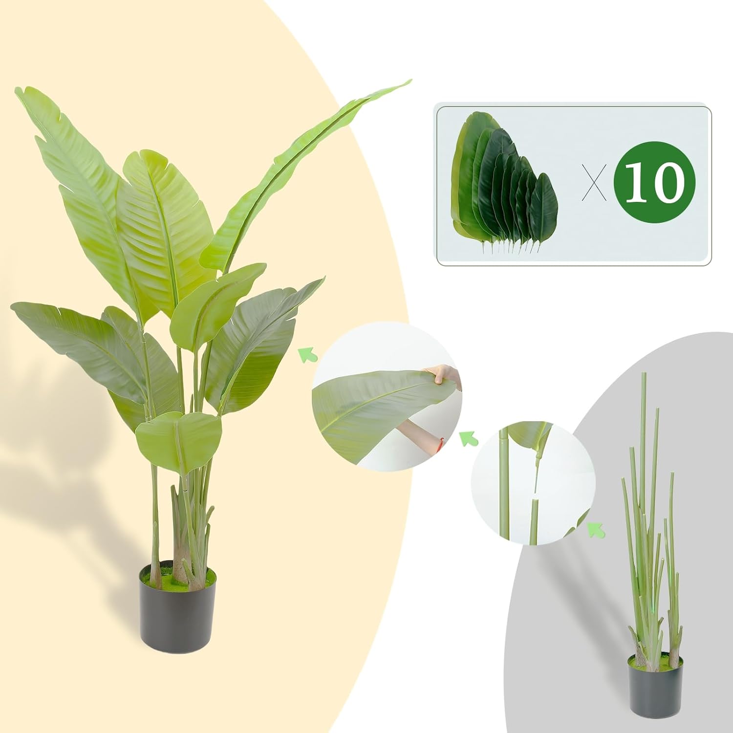 5.2FT Artificial Bird of Paradise Plant, Faux Artificial Trees, Tall Fake Realistic Tree, 10 Trunks Silk Leaf Plant with Plastic Pot for Home Office Decor Indoor Outdoor Modern Decoration - Image 4